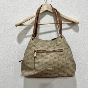 Jones New York Monogram Hobo Shoulder Bag Brown Tan Purse